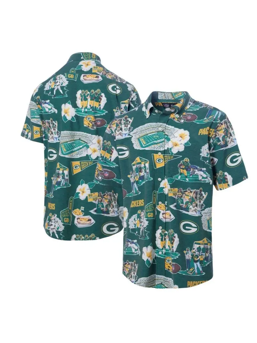 Reyn Spooner Мужская зеленая рубашка с изображением символики команды Green Bay Packers на пуговицах — изображение 1 из 4