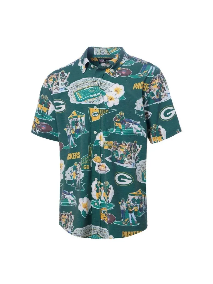 Reyn Spooner Мужская зеленая рубашка с изображением символики команды Green Bay Packers на пуговицах — изображение 2 из 4