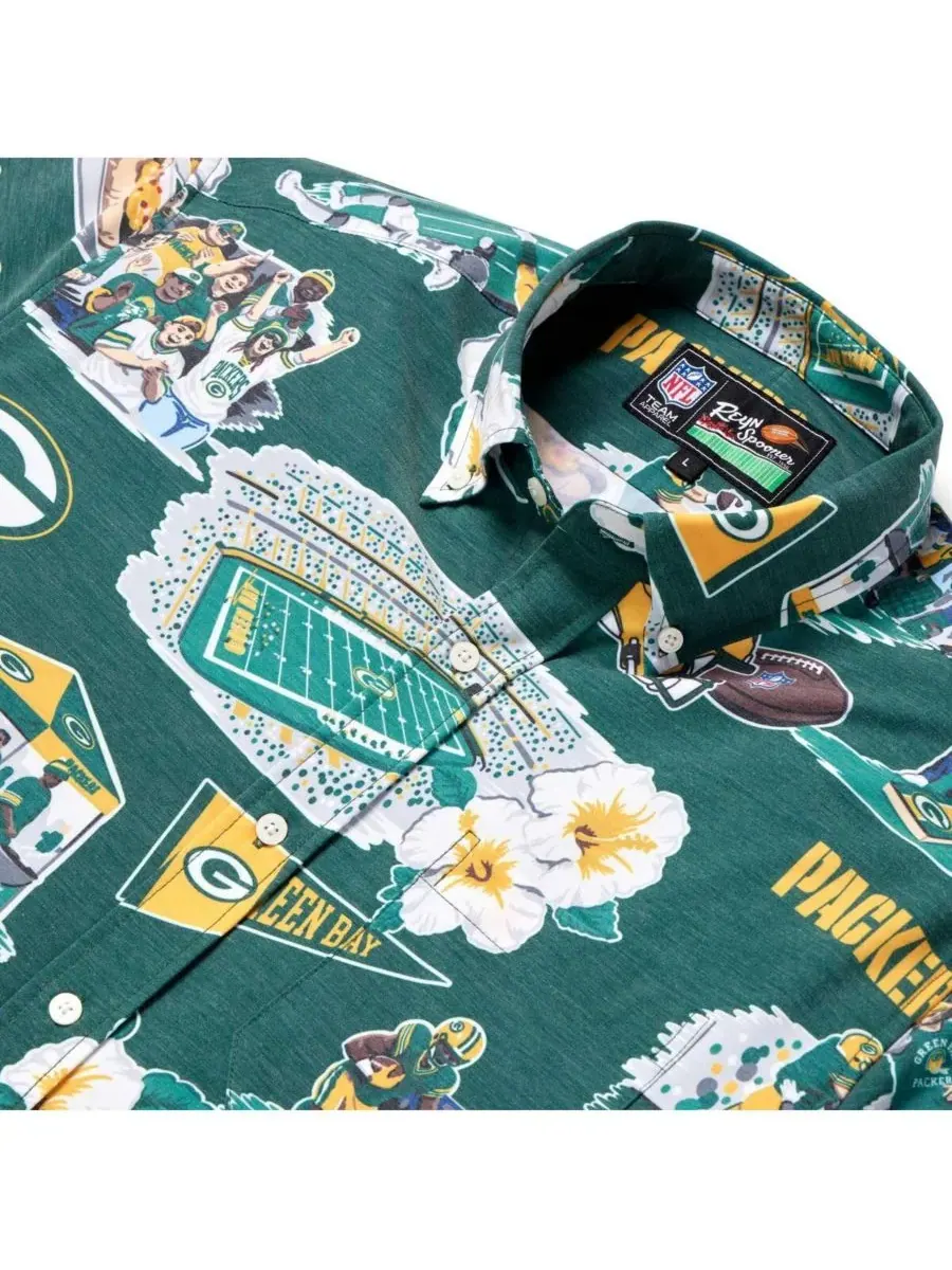 Reyn Spooner Мужская зеленая рубашка с изображением символики команды Green Bay Packers на пуговицах — изображение 4 из 4