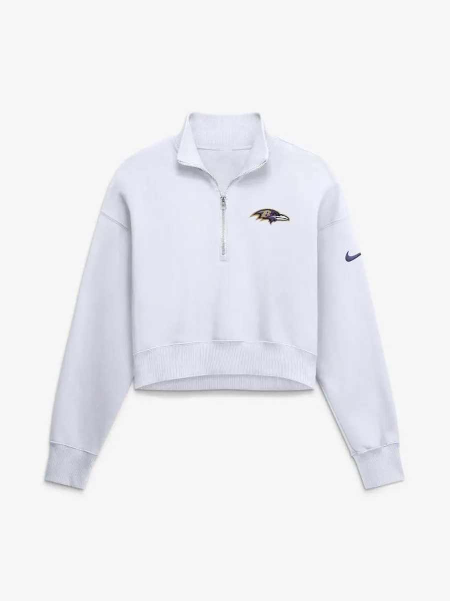 Свитшот-кроп с четверть-молнией Oversized Phoenix Fleece Cropped Quarter-Zip Nike — изображение 1 из 2, белый