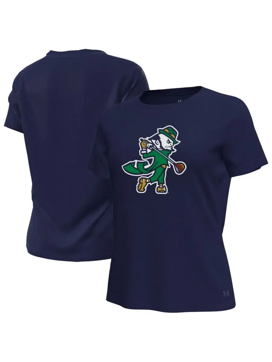 Футболка с принтом гольф-лепрекона Notre Dame Tech Stretch Under Armour — изображение 1 из 3, темно-синий