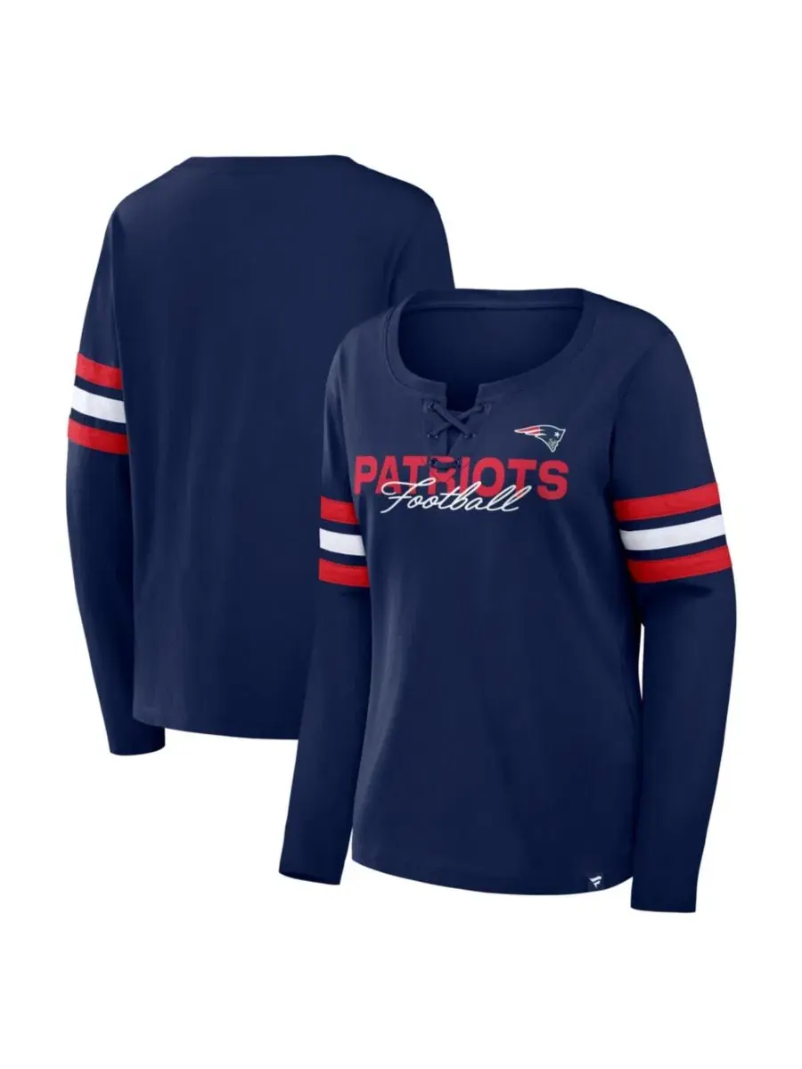 Женская футболка с длинным рукавом, со шнуровкой, с принтом, New England Patriots Team First — изображение 1 из 2