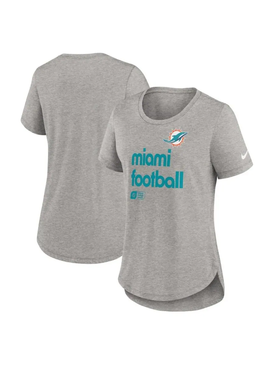 Nike Женская футболка Heather Gray Miami Dolphins Team Shout-Out Tri-Blend — изображение 1 из 3, серый
