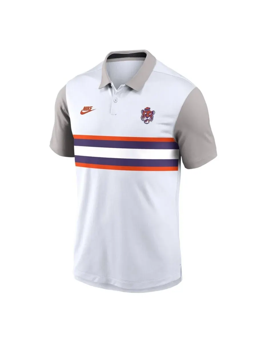Nike Мужская поло-рубашка Clemson Tigers Athletic Prep Legacy Logo Vapor Performance, бело-серая — изображение 2 из 3