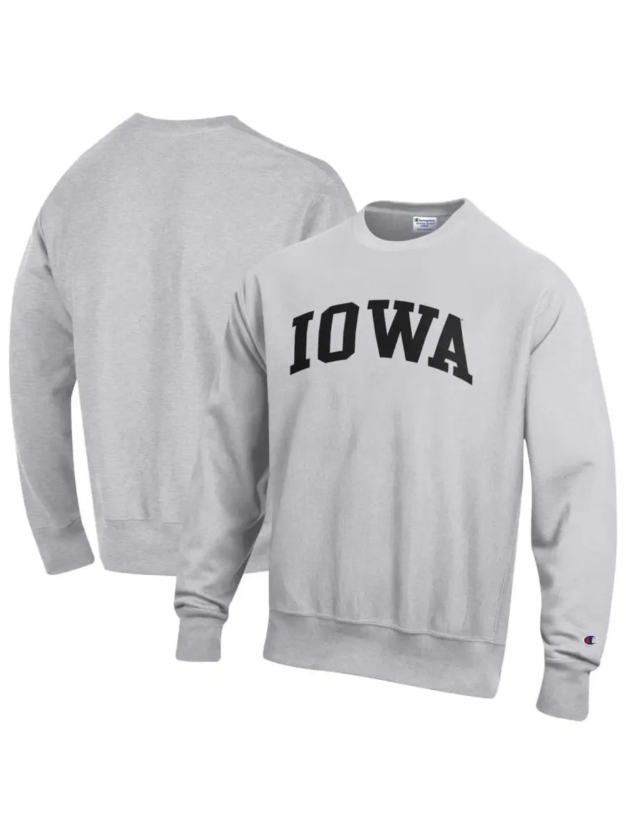 Мужская серая толстовка из флиса с обратным плетением Iowa Hawkeyes Champion — изображение 1 из 3, серый