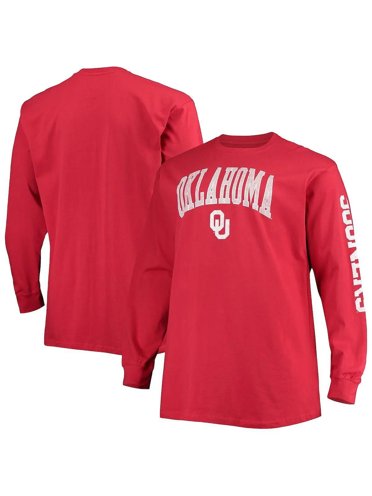 Мужская темно-красная футболка с длинным рукавом oklahoma sooners big and tall 2-hit Champion — изображение 1 из 3, красный