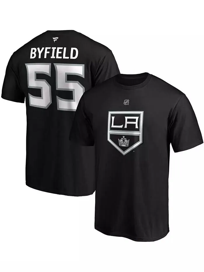 Мужская черная футболка Quinton Byfield Los Angeles Kings с аутентичным именем и номером Stack — изображение 1 из 3