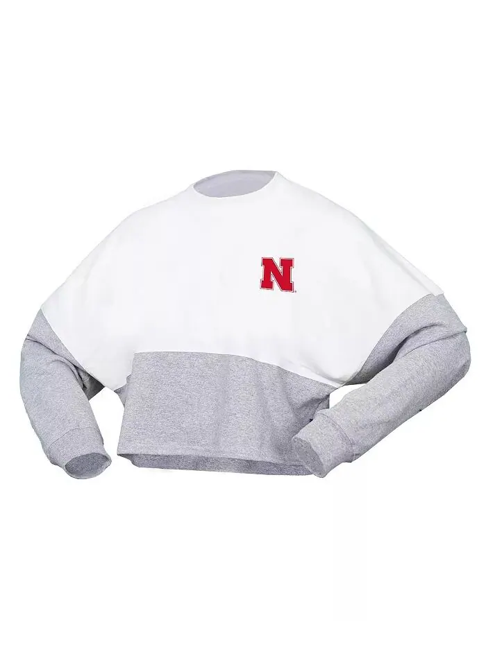 Женская белая укороченная футболка Nebraska Huskers Heather Block с длинным рукавом Spirit Jersey — изображение 2 из 3
