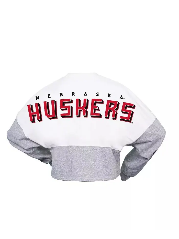 Женская белая укороченная футболка Nebraska Huskers Heather Block с длинным рукавом Spirit Jersey — изображение 3 из 3