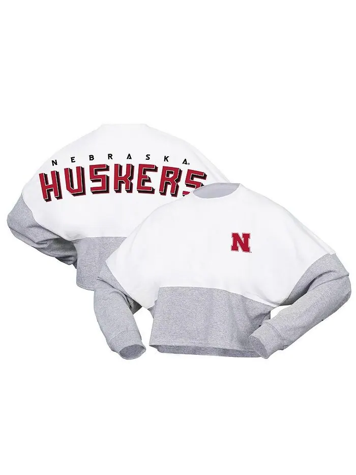 Женская белая укороченная футболка из джерси с длинными рукавами Nebraska Huskers Heather Block