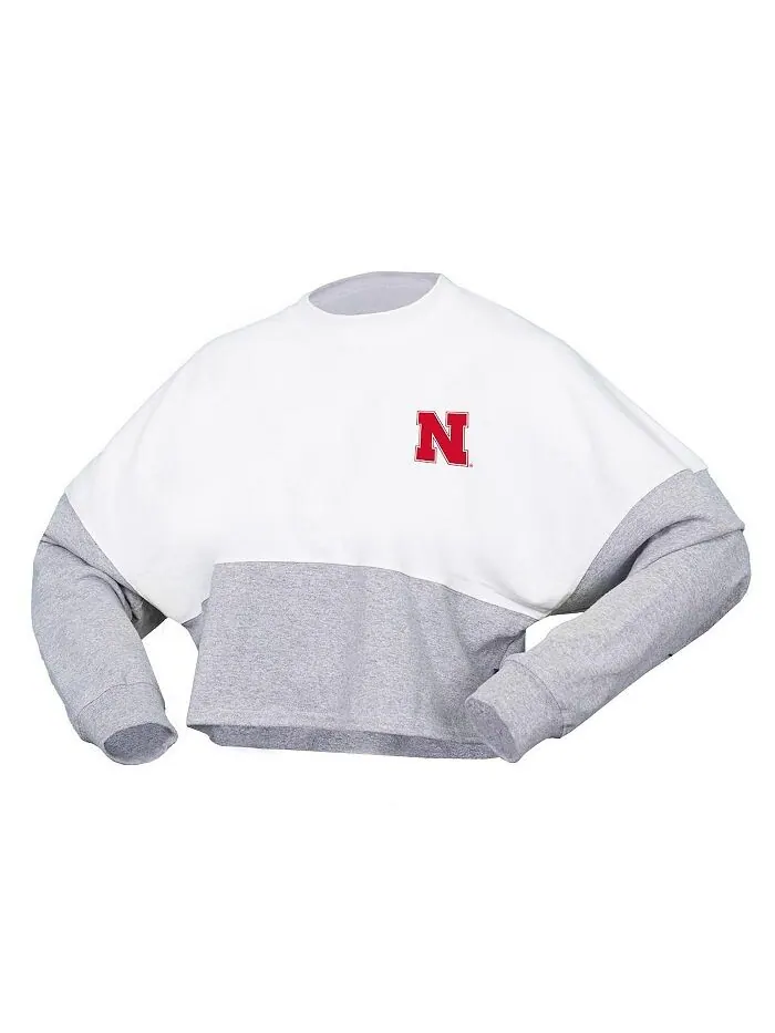 Женская белая укороченная футболка из джерси с длинными рукавами Nebraska Huskers Heather Block — изображение 2 из 3, белый