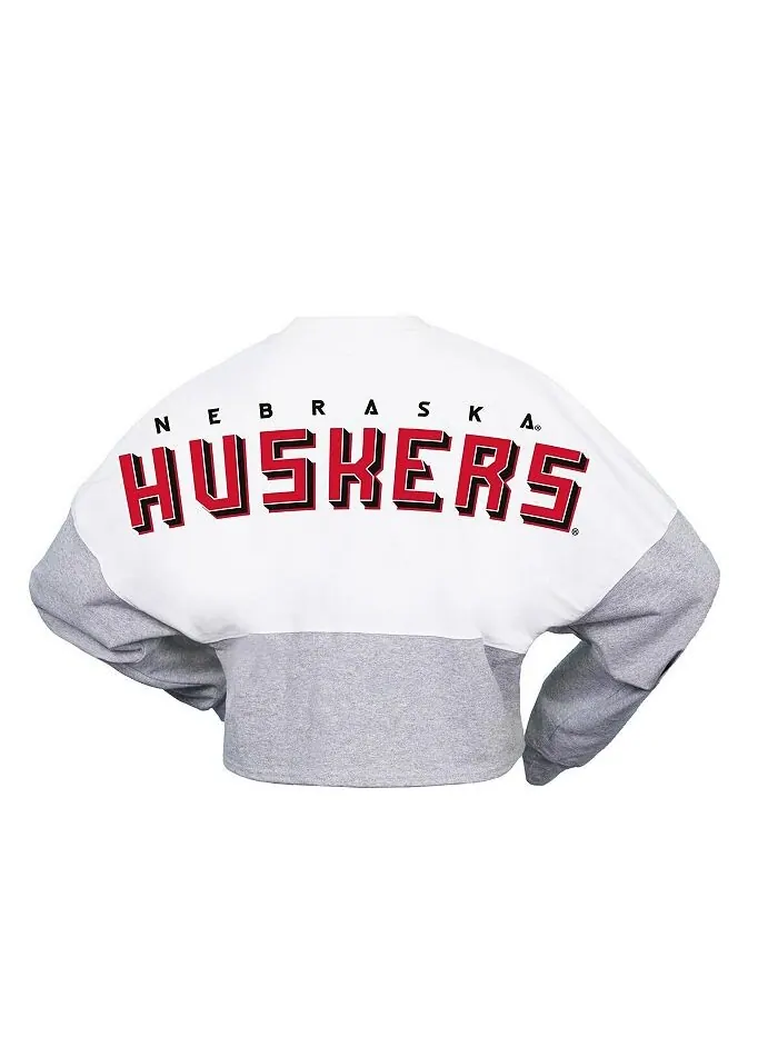 Женская белая укороченная футболка из джерси с длинными рукавами Nebraska Huskers Heather Block — изображение 3 из 3, белый