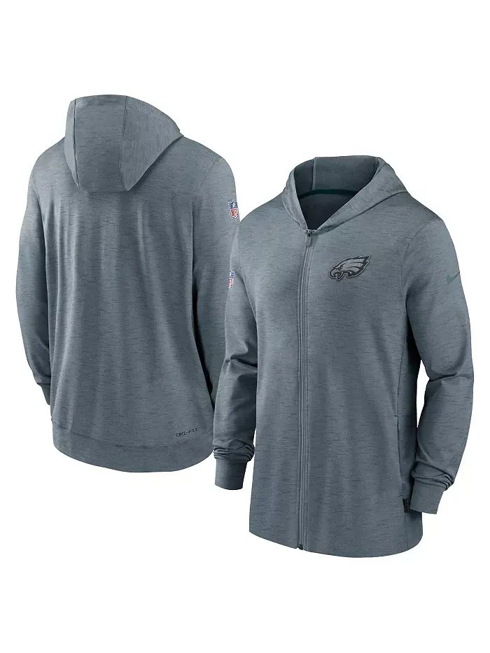 Мужская худи с молнией Philadelphia Eagles Sideline Team Pop в сером меланже Nike — изображение 1 из 3