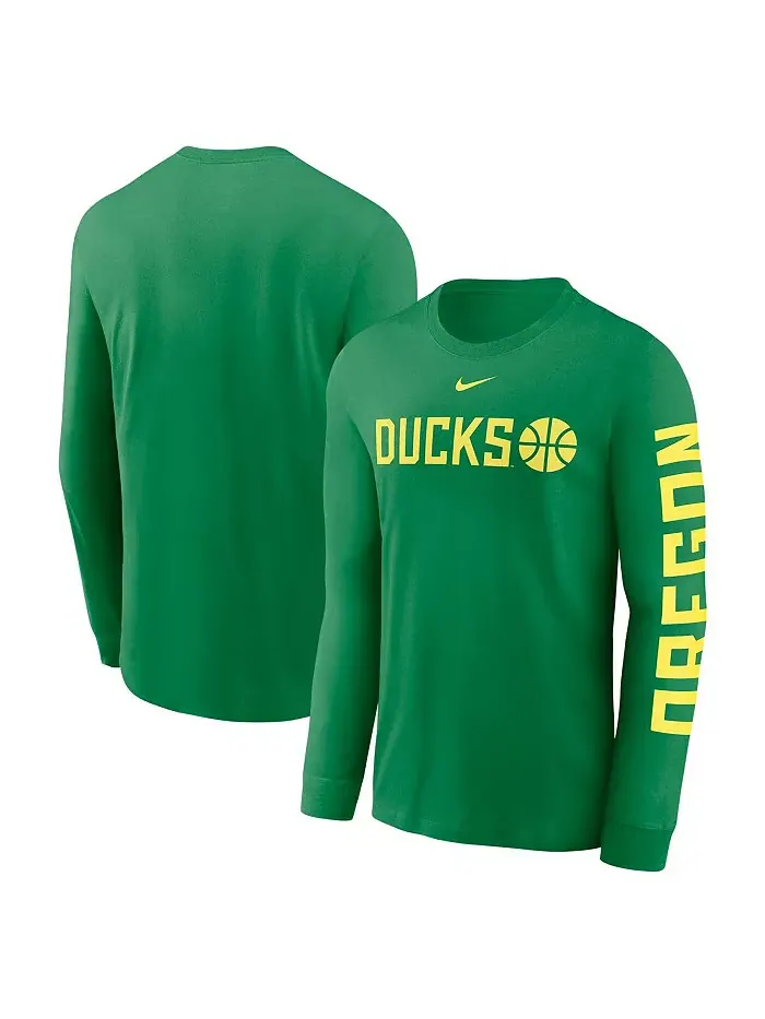 Мужская баскетбольная футболка Oregon Ducks с длинным рукавом Icon Two-Hit в яблочно-зеленом цвете — изображение 1 из 3