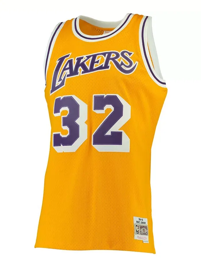 Мужская майка Magic Johnson Gold Los Angeles Lakers 1984-85 Hardwood Classics Swingman Mitchell & — изображение 2 из 4