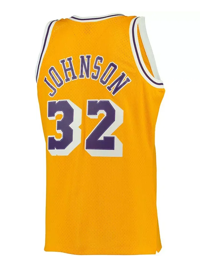 Мужская майка Magic Johnson Gold Los Angeles Lakers 1984-85 Hardwood Classics Swingman Mitchell & — изображение 3 из 4