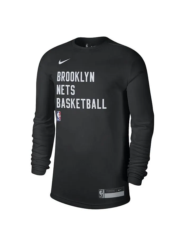 Черная мужская и женская футболка Brooklyn Nets 2023/24 Legend On-Court Practice с длинным рукавом — изображение 2 из 3