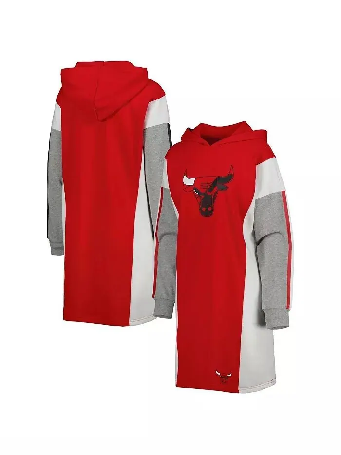 Женское красно-белое платье-футболка с капюшоном и длинными рукавами Chicago Bulls Bootleg G-Iii — изображение 1 из 3