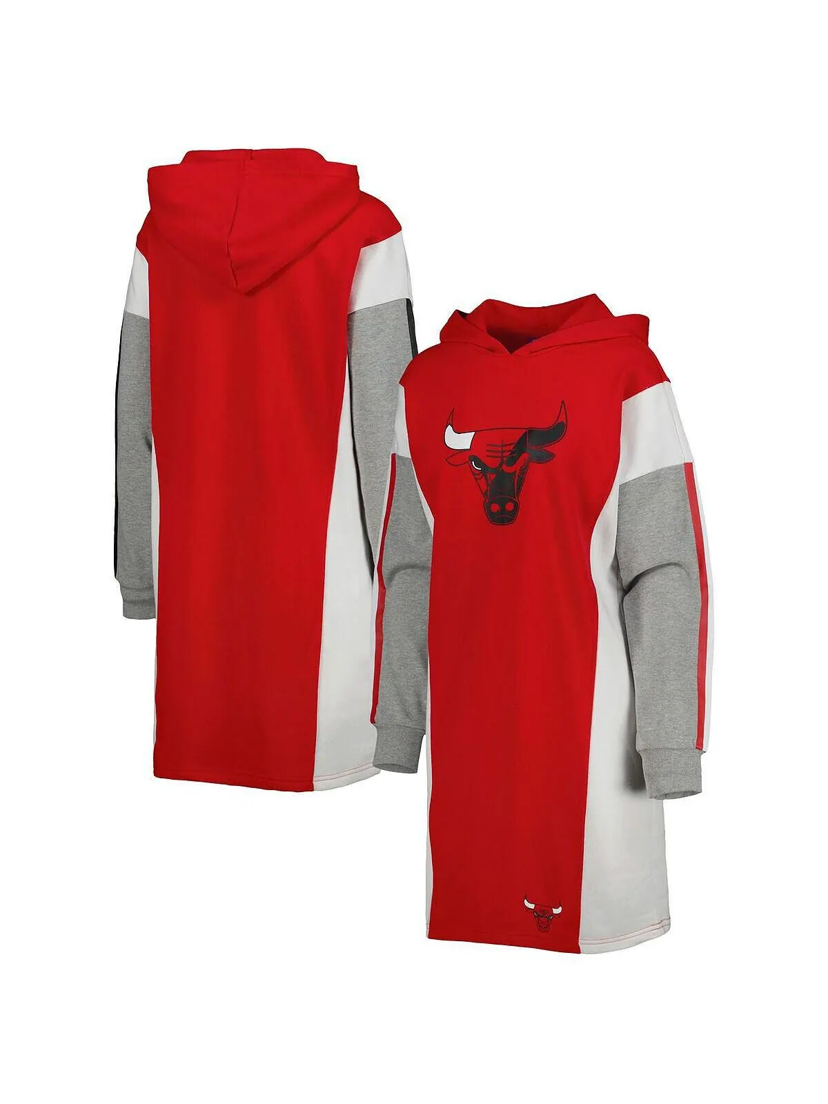 Женское красно-белое платье-футболка с капюшоном и длинными рукавами Chicago Bulls Bootleg G-III — изображение 1 из 3