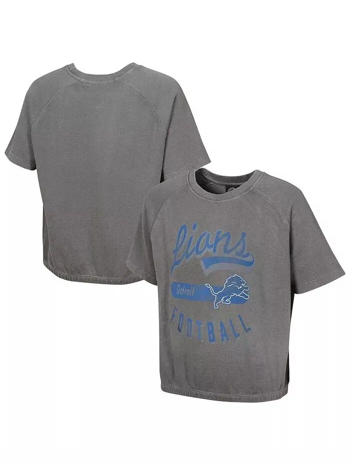 Женский серый топ с короткими рукавами Detroit Lions Mineral Wash Outerstuff — изображение 1 из 3