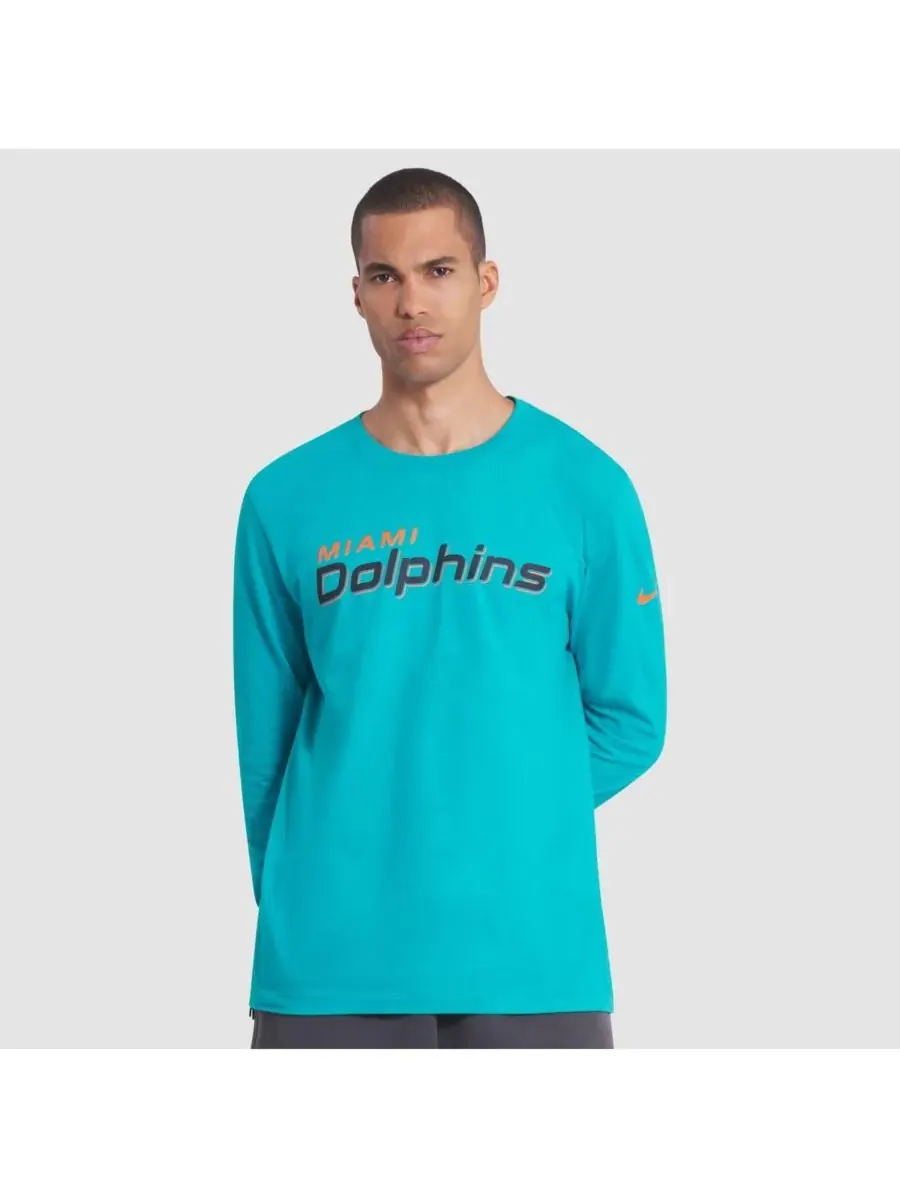 Nike Мужская футболка с длинным рукавом Turbo green Miami Dolphins 2025 Rivalries Collection — изображение 1 из 3, голубой