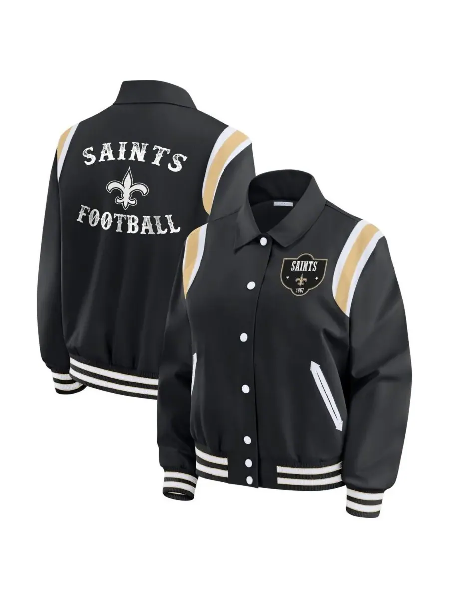 WEAR by Erin Andrews Женская черная легкая куртка New Orleans Saints Varsity на кнопках — изображение 1 из 3, черный