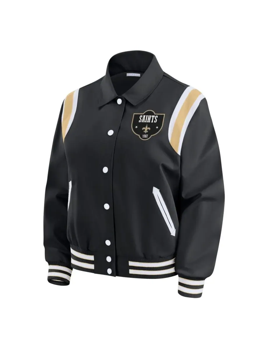 WEAR by Erin Andrews Женская черная легкая куртка New Orleans Saints Varsity на кнопках — изображение 2 из 3, черный