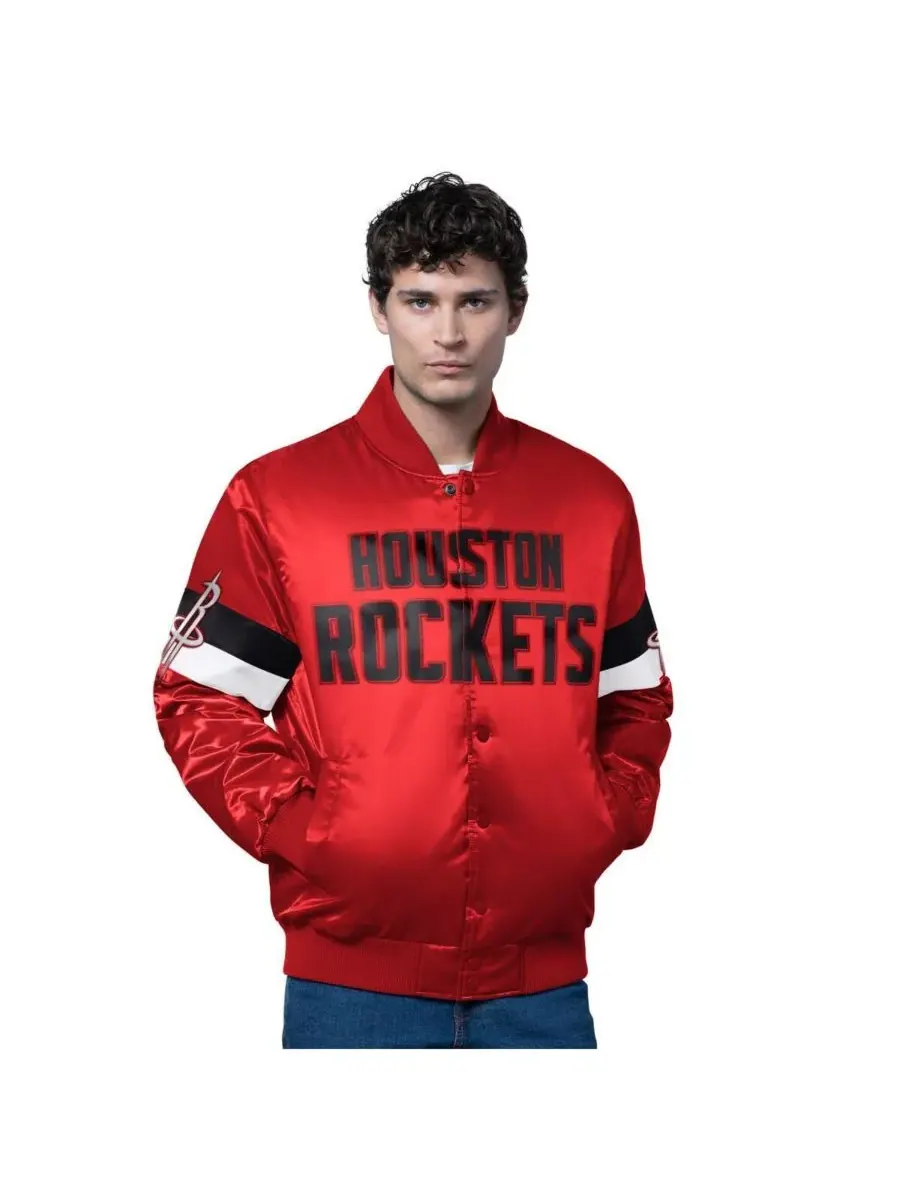 Starter Мужская красная атласная куртка Houston Rockets Triple Option Varsity с застежкой на кнопках — изображение 1 из 2