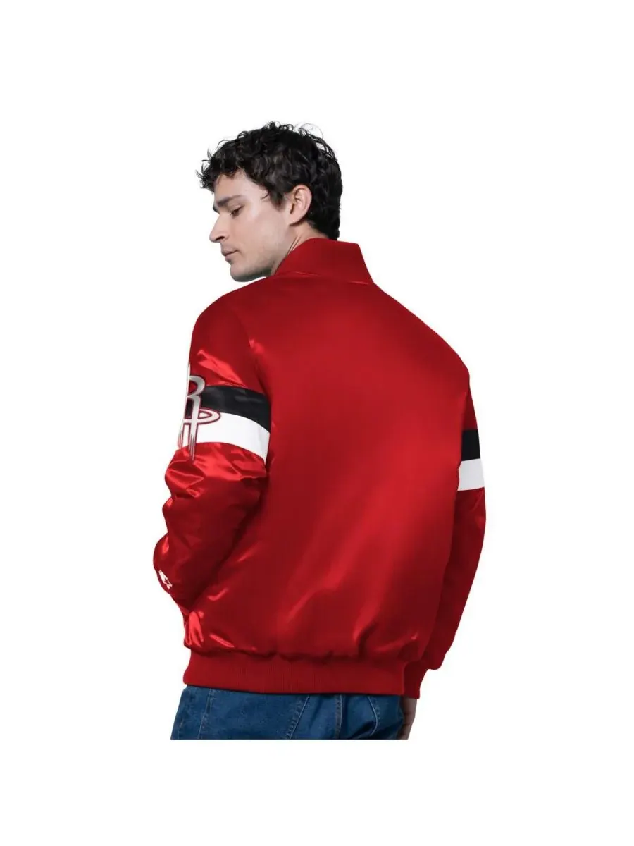 Starter Мужская красная атласная куртка Houston Rockets Triple Option Varsity с застежкой на кнопках — изображение 2 из 2