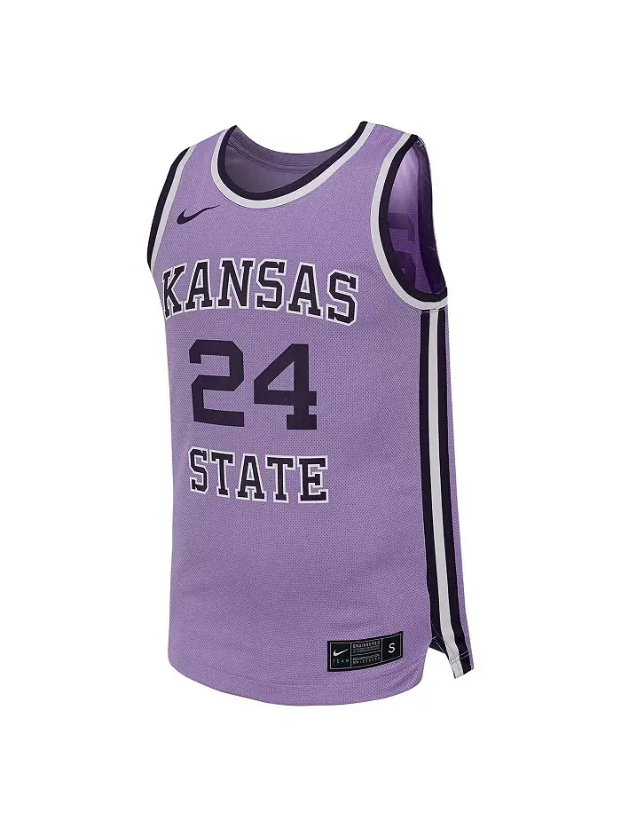 Мужская баскетбольная ретро-реплика футболки Kansas State Wildcats №24 в лавандовом цвете Nike — изображение 2 из 3
