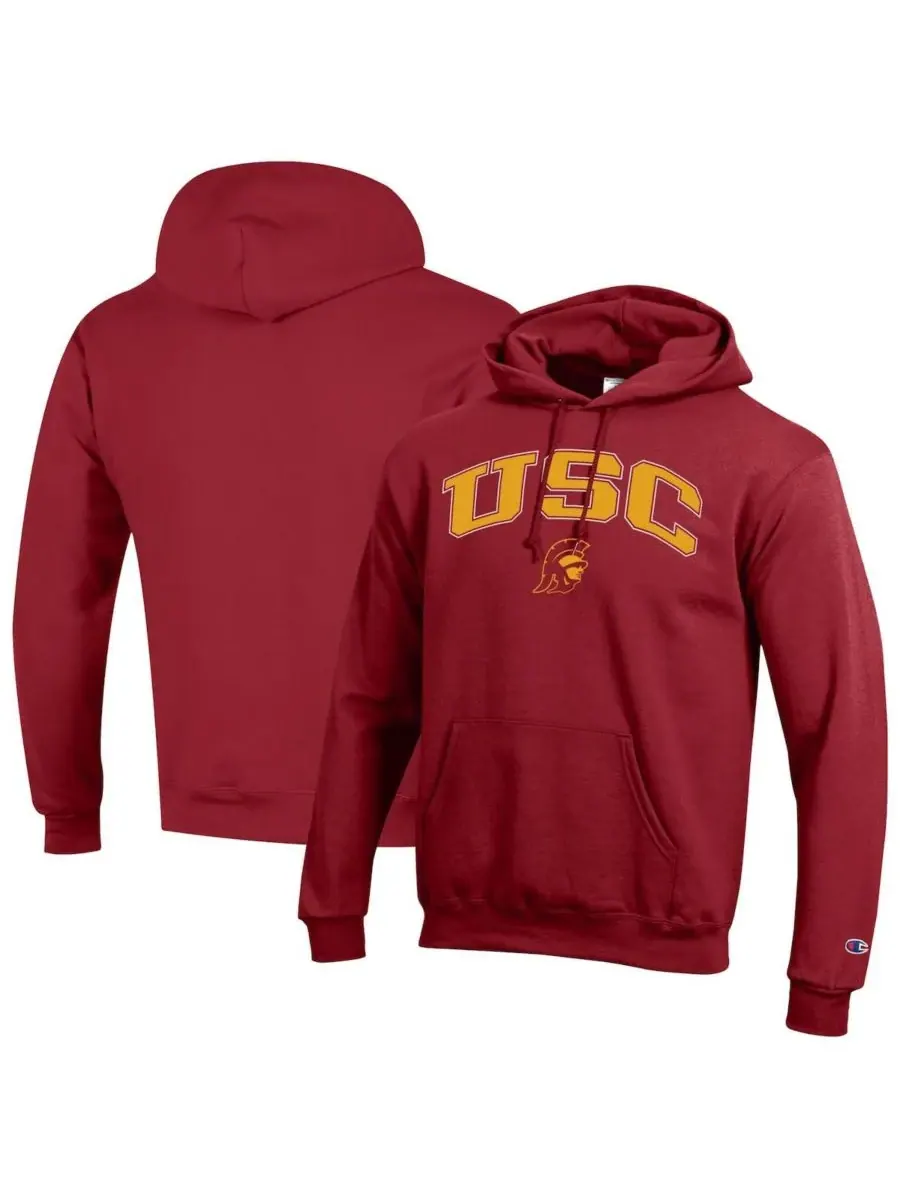 Champion Мужская флисовая толстовка с капюшоном и арочным логотипом USC Trojans цвета «красный» — изображение 1 из 3