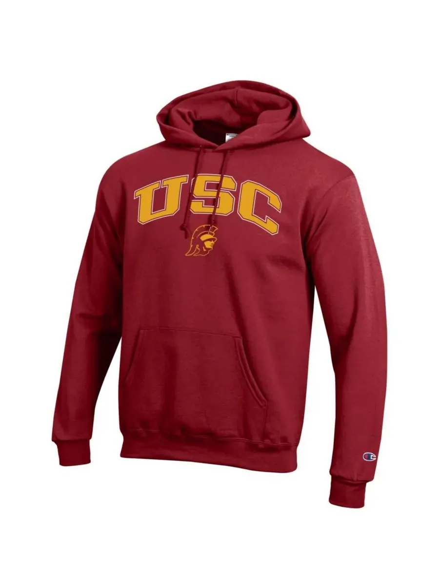 Champion Мужская флисовая толстовка с капюшоном и арочным логотипом USC Trojans цвета «красный» — изображение 2 из 3