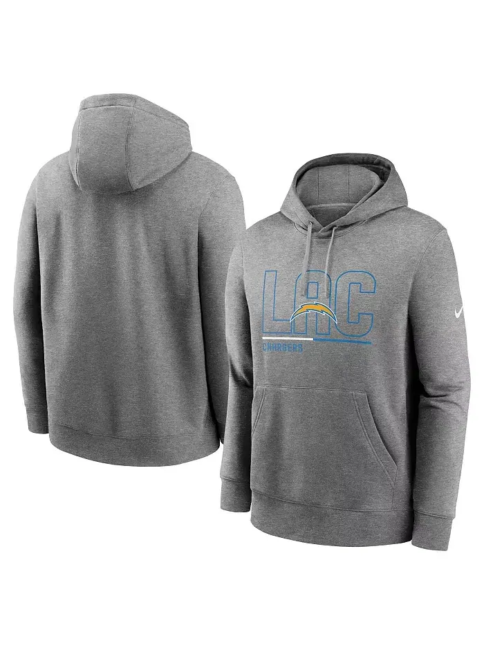 Мужская толстовка с капюшоном Los Angeles Chargers City Code Club из флиса в сером меланже Nike — изображение 1 из 2