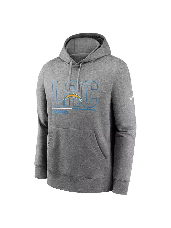 Мужская толстовка с капюшоном Los Angeles Chargers City Code Club из флиса в сером меланже Nike — изображение 2 из 2