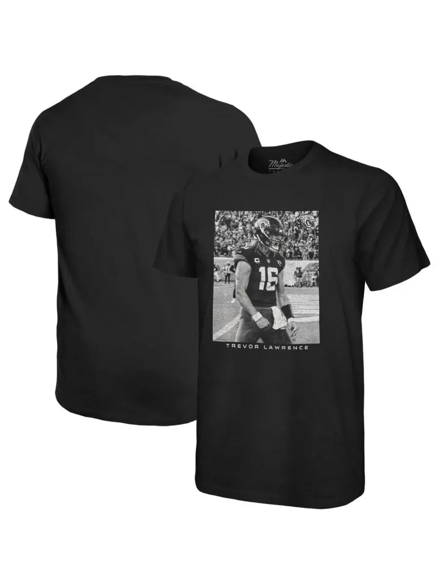 Majestic Мужская футболка Threads Trevor Lawrence Black Jacksonville Jaguars Oversized Player Image — изображение 1 из 3