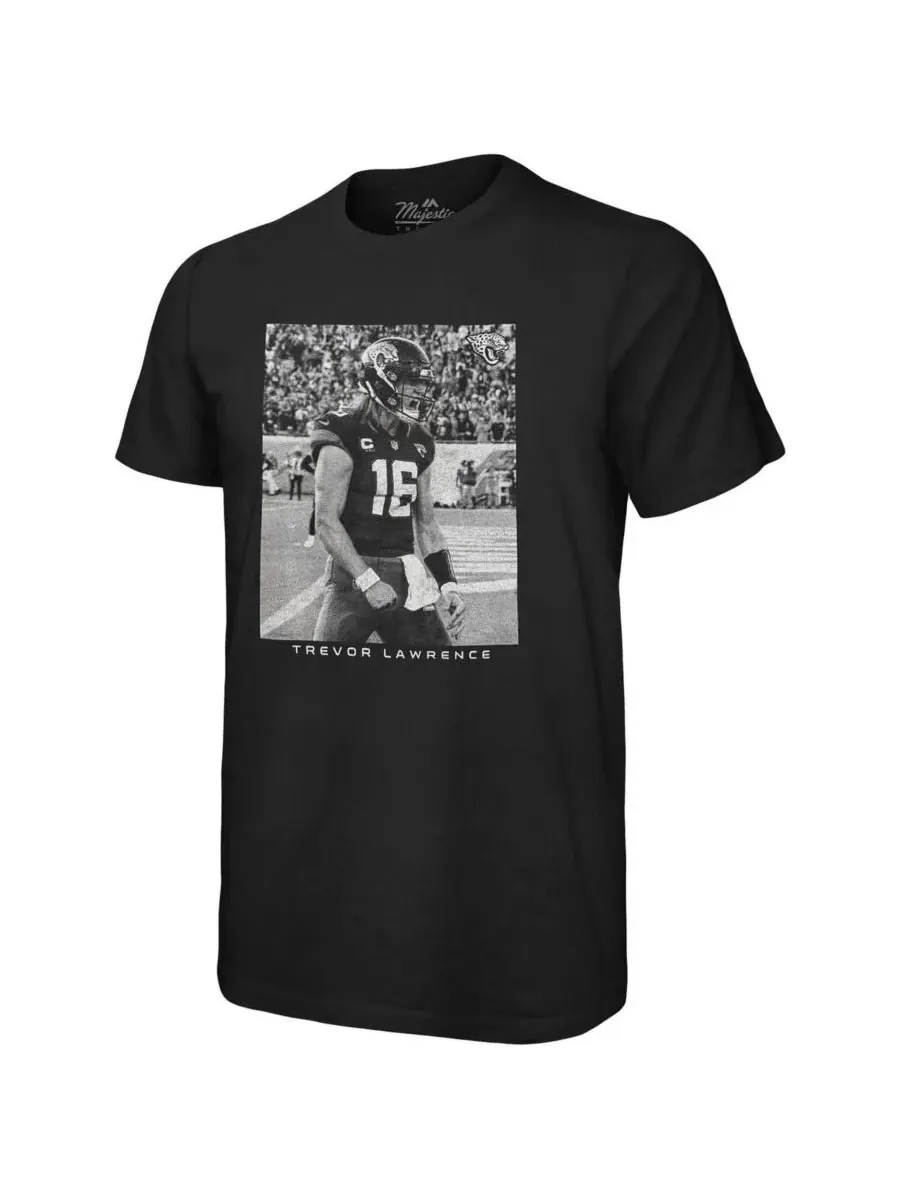 Majestic Мужская футболка Threads Trevor Lawrence Black Jacksonville Jaguars Oversized Player Image — изображение 3 из 3