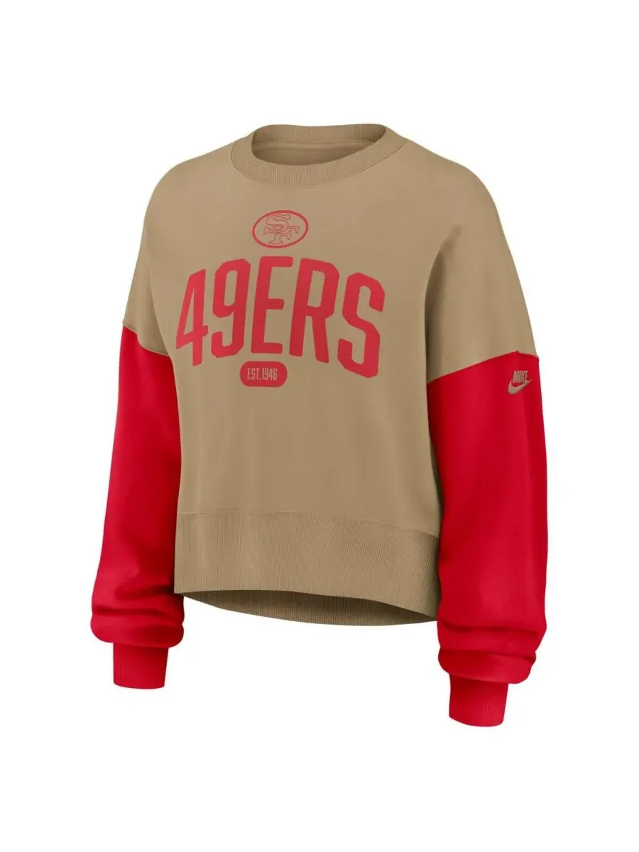 Nike Женская бежевая толстовка-пуловер Rewind с символикой команды San Francisco 49ers, свободного — изображение 4 из 5