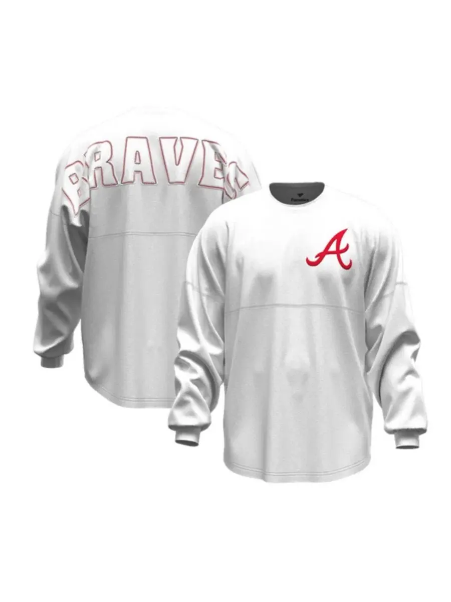 Футболка с длинным рукавом с принтом Atlanta Braves Baseball Stitch Spirit Jersey Fanatics — изображение 1 из 5, белый
