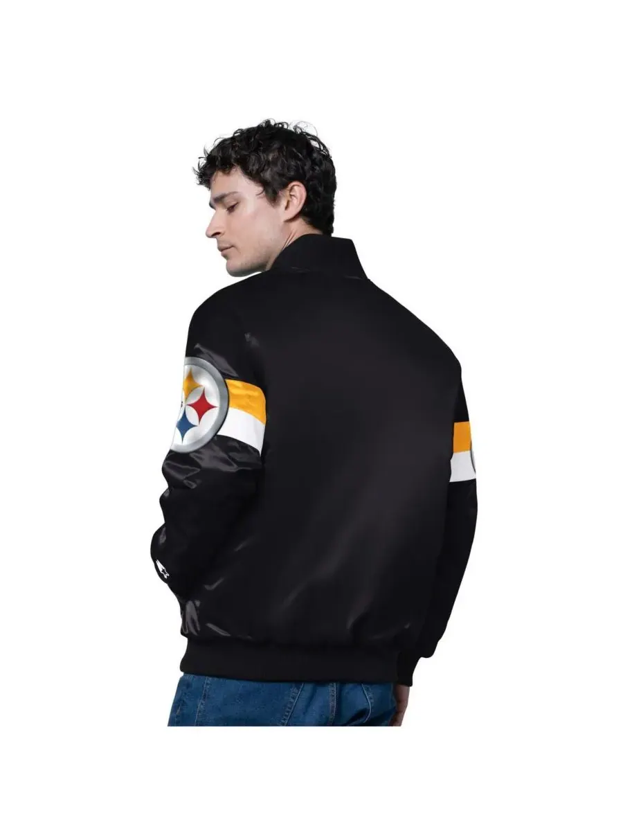 Starter Мужская черная атласная куртка Pittsburgh Steelers Triple Option с застежкой на кнопках — изображение 2 из 2, черный