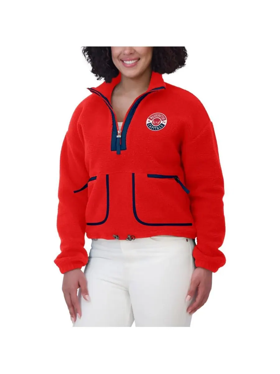 WEAR by Erin Andrews Женская красная флисовая куртка Washington Capitals с застежкой-молнией до — изображение 2 из 5, красный