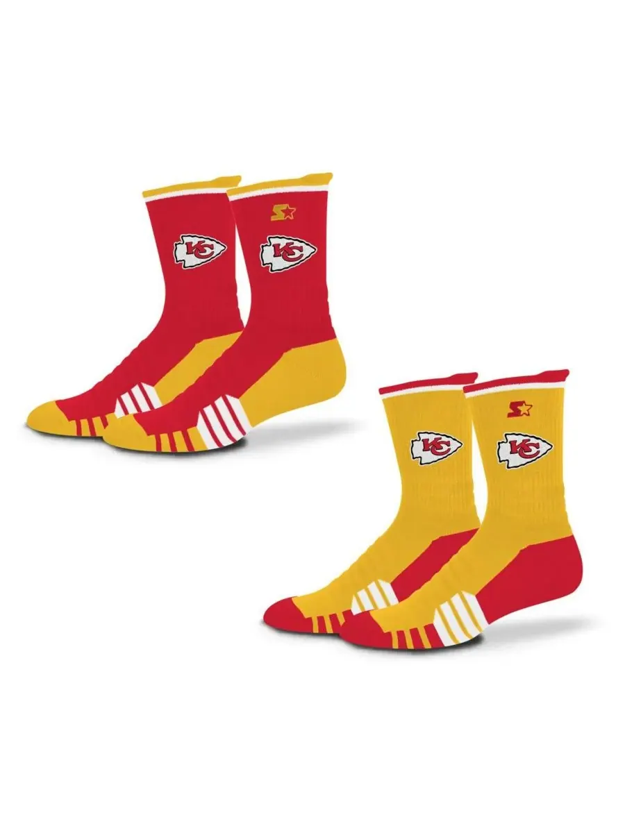 Starter Мужские и женские носки-гольфы Kansas City Chiefs, комплект из двух пар — изображение 1 из 1, красный золотистый