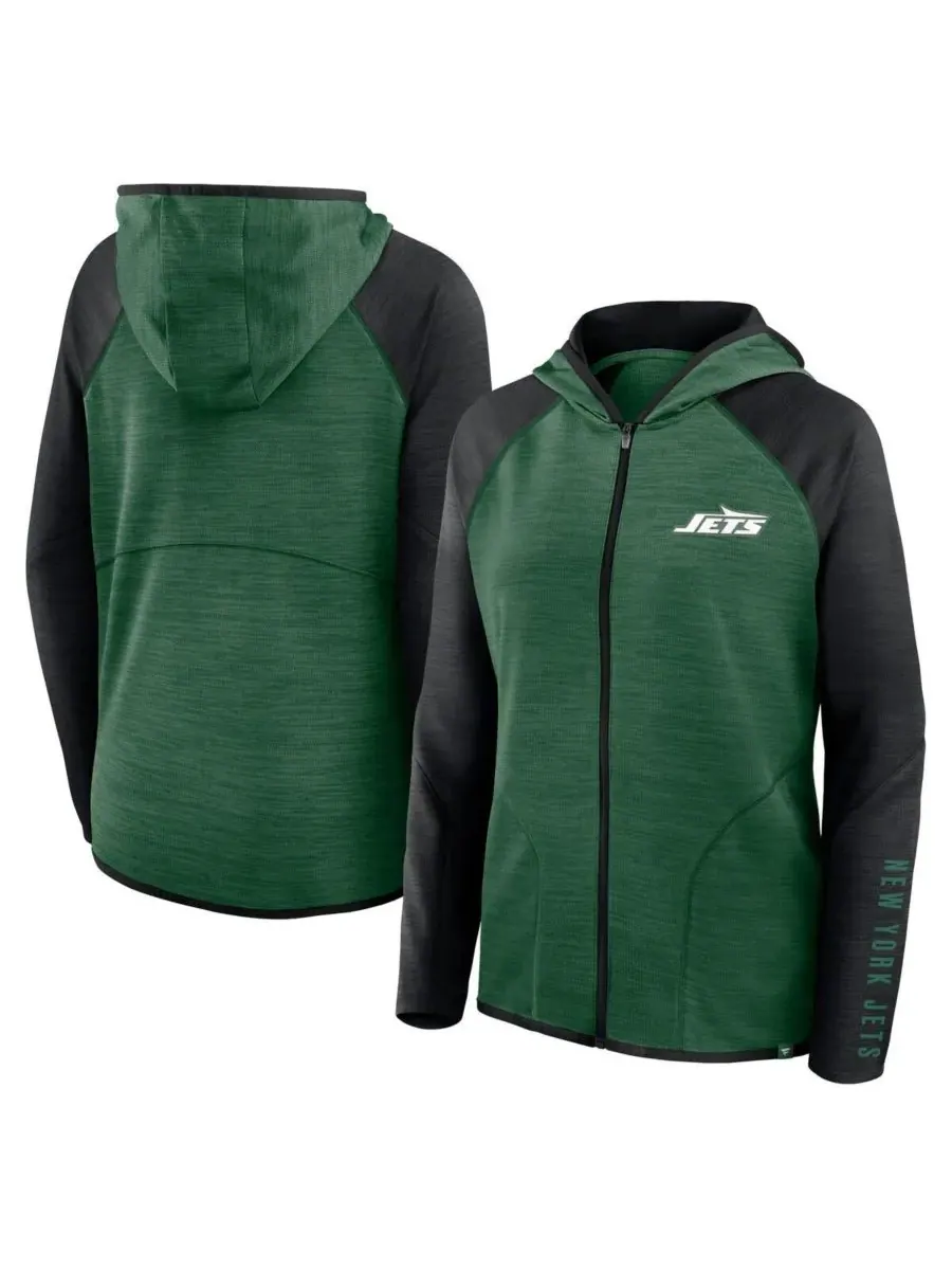 Fanatics Женская зелено-черная толстовка на молнии New York Jets Redzone End Around Pass Raglan — изображение 1 из 3
