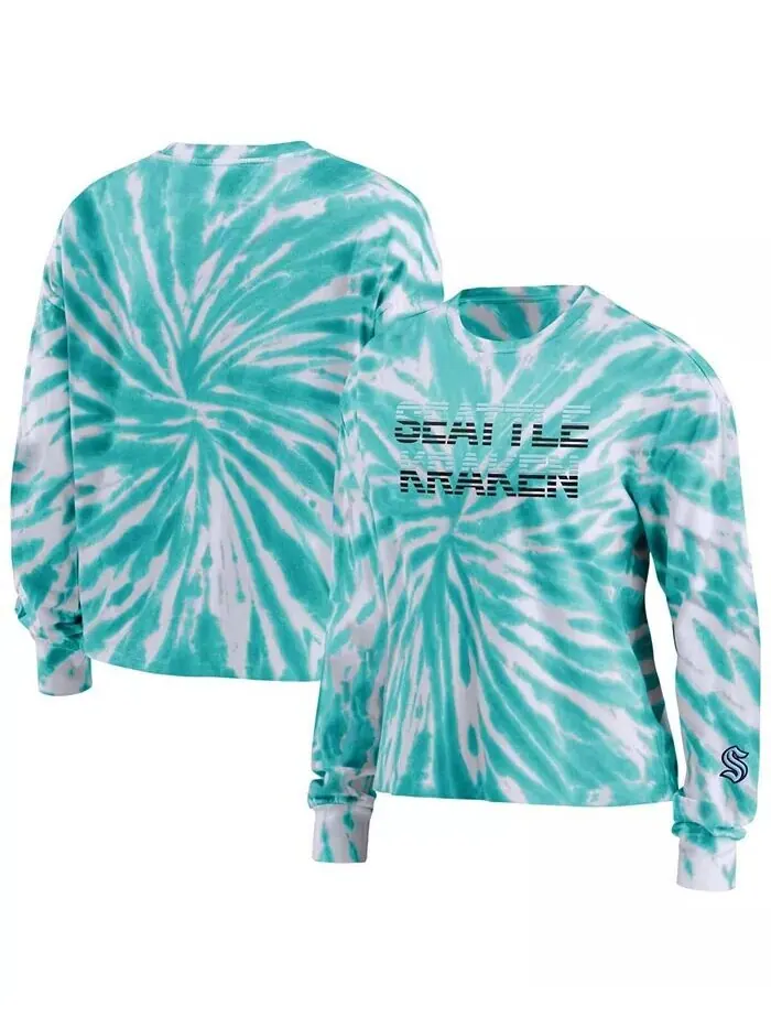 Женская голубая футболка с длинным рукавом Seattle Kraken Tie Dye Wear By Erin Andrews — изображение 1 из 3