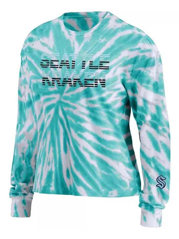 Женская голубая футболка с длинным рукавом Seattle Kraken Tie Dye Wear By Erin Andrews — изображение 2 из 3