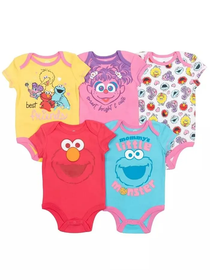 Комплект из 5 приятных боди с короткими рукавами Elmo Cookie Monster Bird для маленьких девочек — изображение 1 из 3