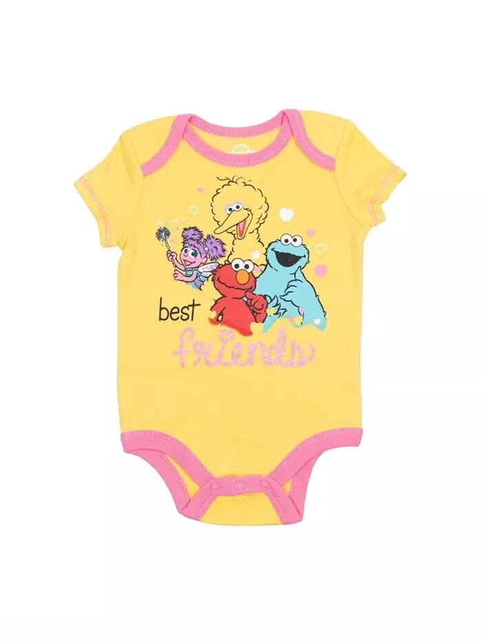 Комплект из 5 приятных боди с короткими рукавами Elmo Cookie Monster Bird для маленьких девочек — изображение 2 из 3