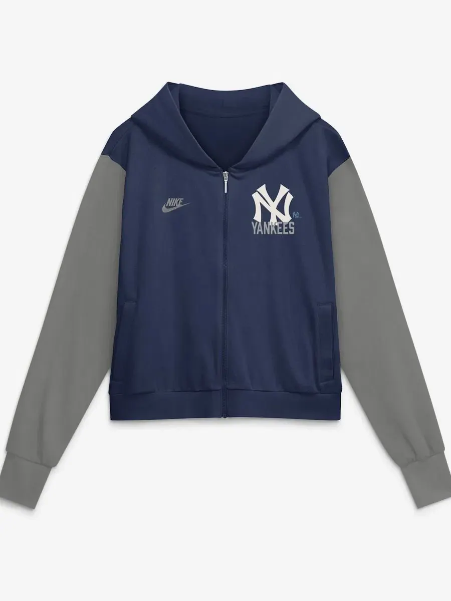 Женская укороченная худи с капюшоном Nike Cooperstown Collection — изображение 1 из 2, темно-синий серый