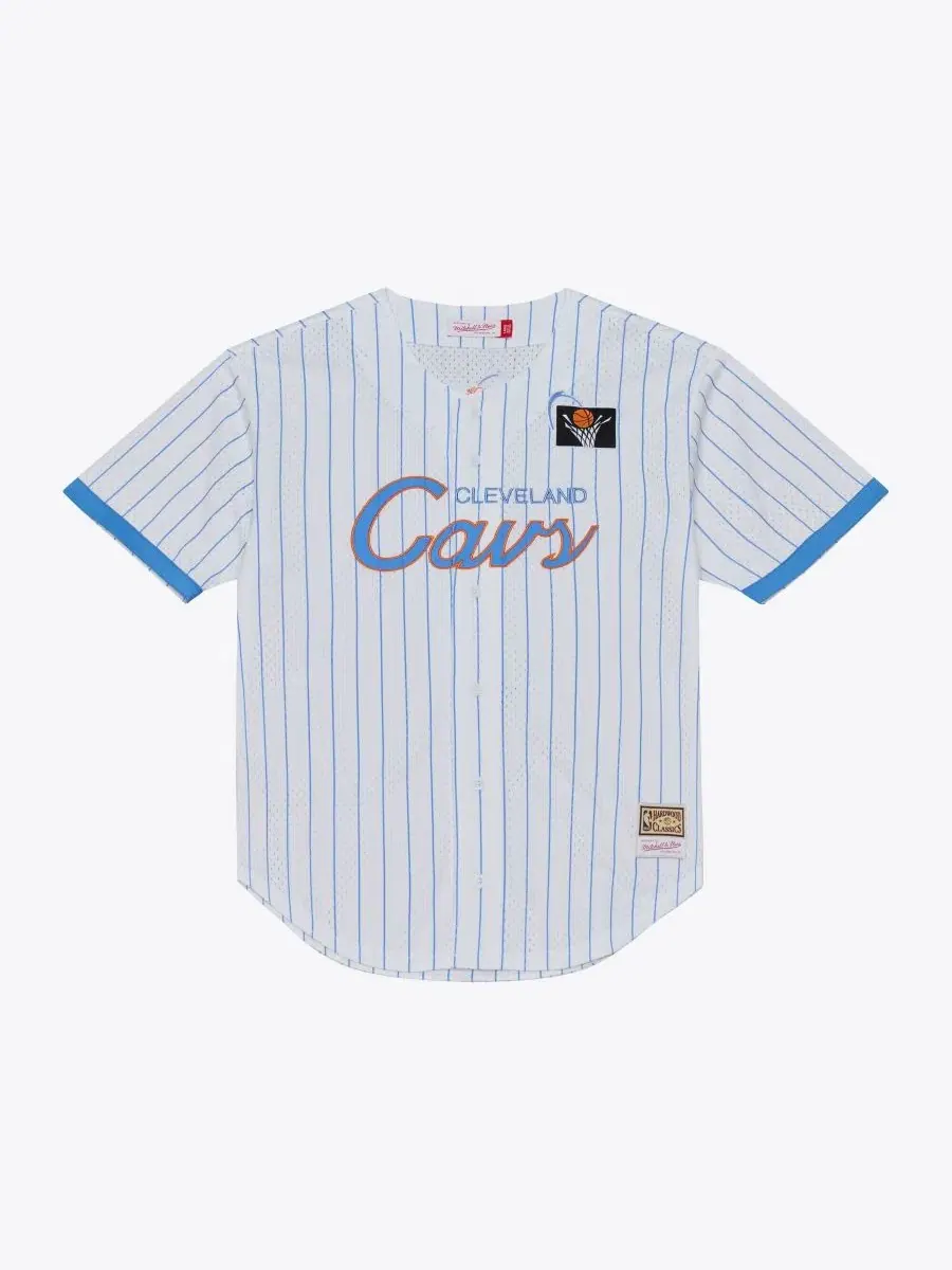 Мужская баскетбольная джерси с полосками и пуговицами Head Coach Mitchell & Ness — изображение 1 из 5, белый
