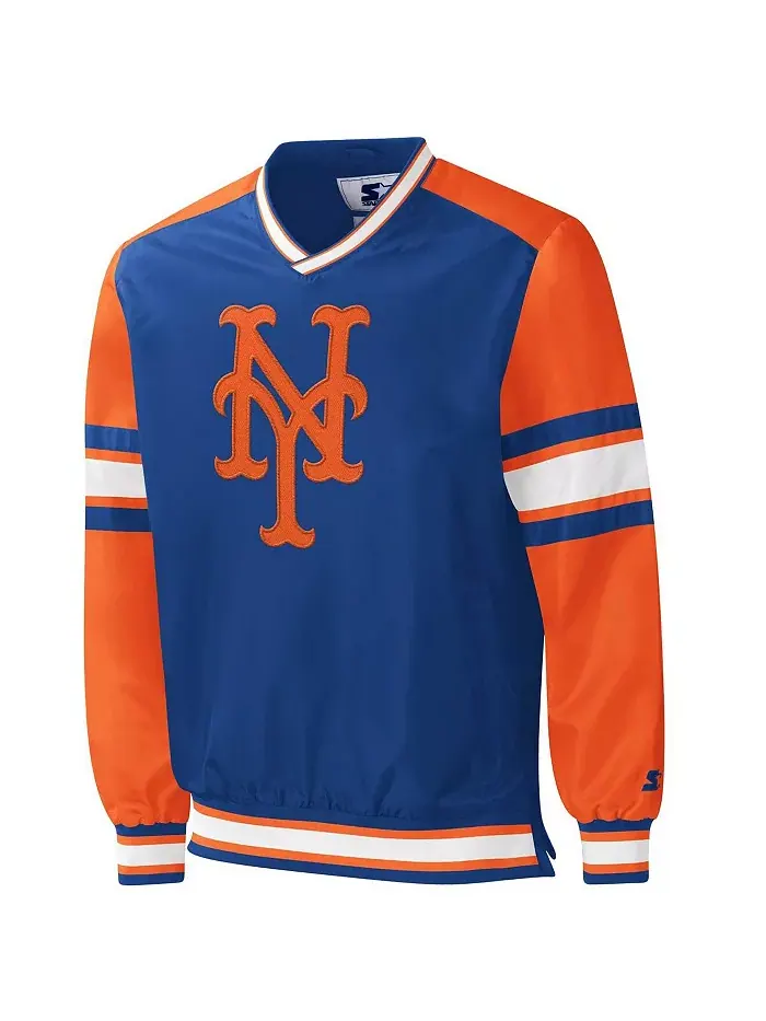 Мужская ветровка-пуловер с V-образным вырезом Royal New York Mets Yardline Starter — изображение 2 из 3