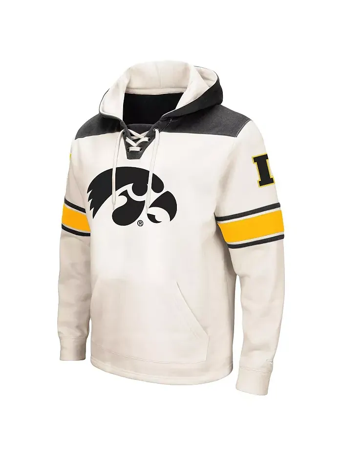 Мужская хоккейная толстовка с капюшоном на шнуровке Big and Tall Iowa Hawkeyes, кремовая Colosseum — изображение 2 из 3